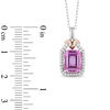 Thumbnail Image 3 of Enchanted Disney Aurora Pink Topaz and 1/8 CT. T.W. Diamond Crown Pendant in Sterling Silver and 10K Rose Gold - 19"