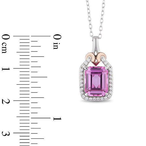 Enchanted Disney Aurora Pink Topaz and 1/8 CT. T.w. Diamond Crown Pendant in Sterling Silver and 10K Rose Gold - 19"