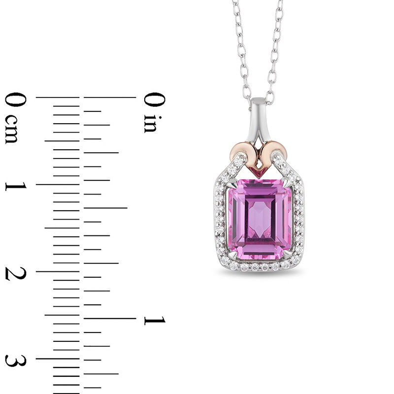 Enchanted Disney Aurora Pink Topaz and 1/8 CT. T.W. Diamond Crown Pendant in Sterling Silver and 10K Rose Gold - 19"