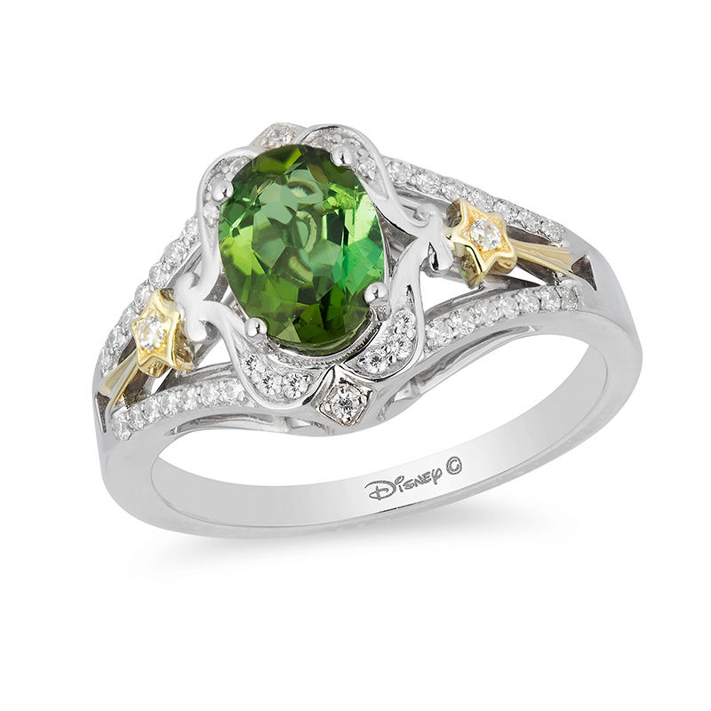 Main Image 1 of Enchanted Disney Tinker Bell Green Topaz and 1/5 CT. T.W. Diamond Star Ring in Sterling Silver and 10K Gold
