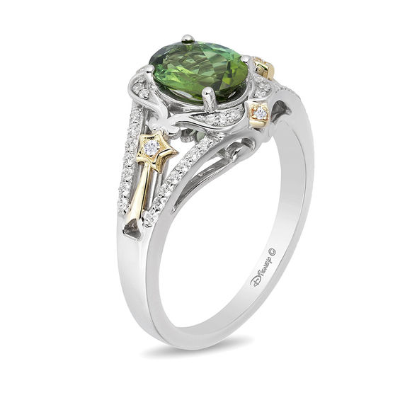 Enchanted Disney Tinker Bell Green Topaz and 1/5 CT. T.w. Diamond Star Ring in Sterling Silver and 10K Gold