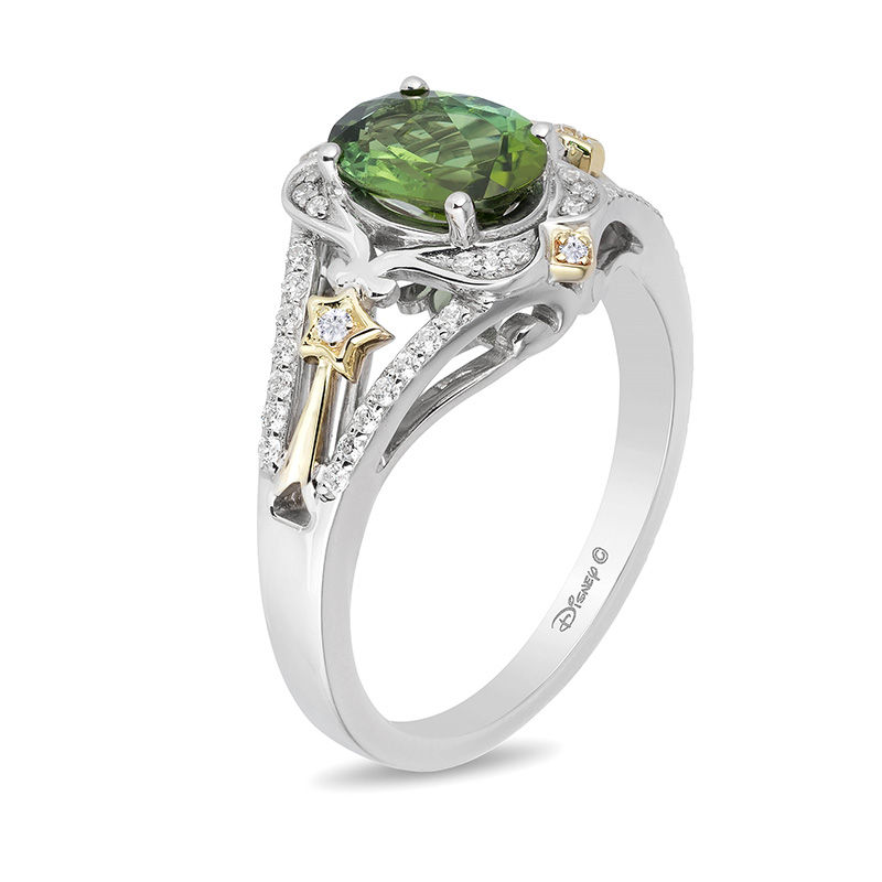Main Image 2 of Enchanted Disney Tinker Bell Green Topaz and 1/5 CT. T.W. Diamond Star Ring in Sterling Silver and 10K Gold
