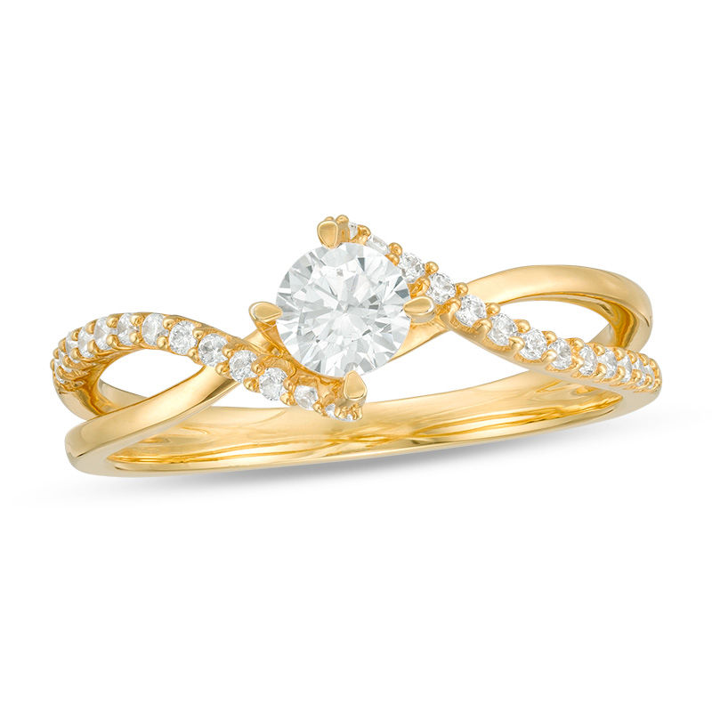 Main Image 1 of 1/2 CT. T.W. Diamond Bypass Crossover Shank Engagement Ring in 10K Gold