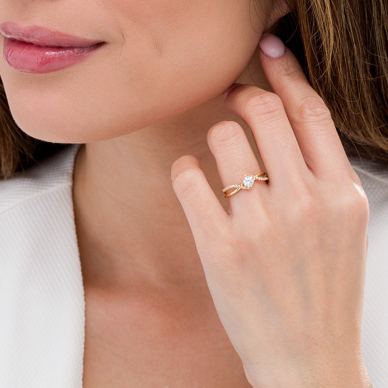 Main Image 2 of 1/2 CT. T.W. Diamond Bypass Crossover Shank Engagement Ring in 10K Gold