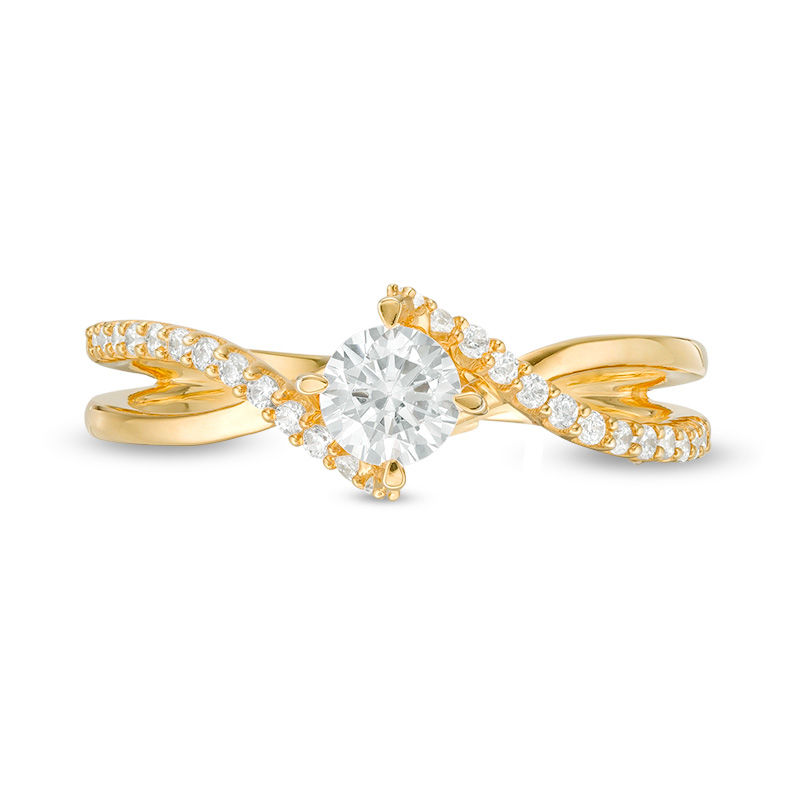 Main Image 4 of 1/2 CT. T.W. Diamond Bypass Crossover Shank Engagement Ring in 10K Gold