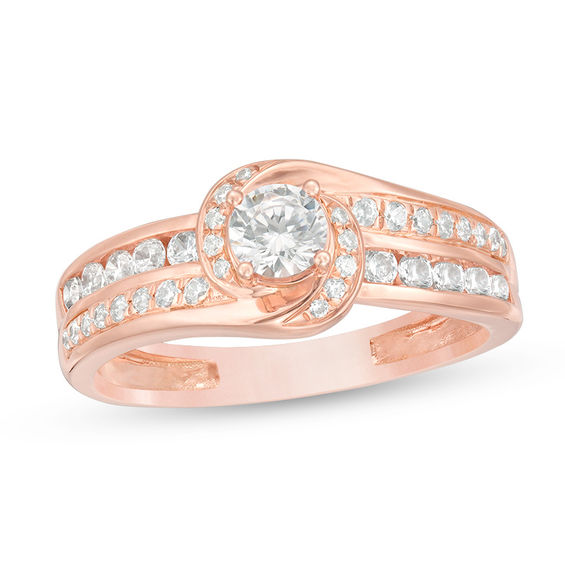 3/4 CT. T.w. Diamond Swirl Bypass Double Row Engagement Ring in 10K Rose Gold