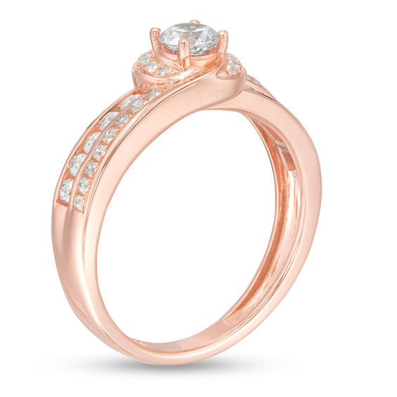 3/4 CT. T.w. Diamond Swirl Bypass Double Row Engagement Ring in 10K Rose Gold
