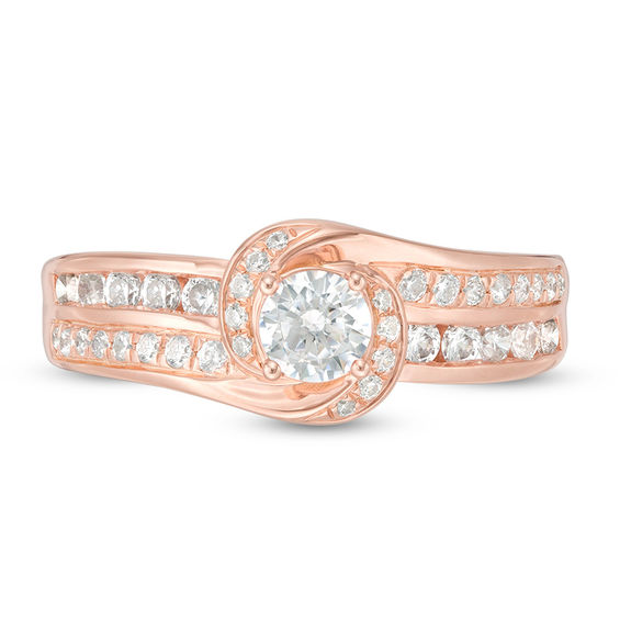 3/4 CT. T.w. Diamond Swirl Bypass Double Row Engagement Ring in 10K Rose Gold