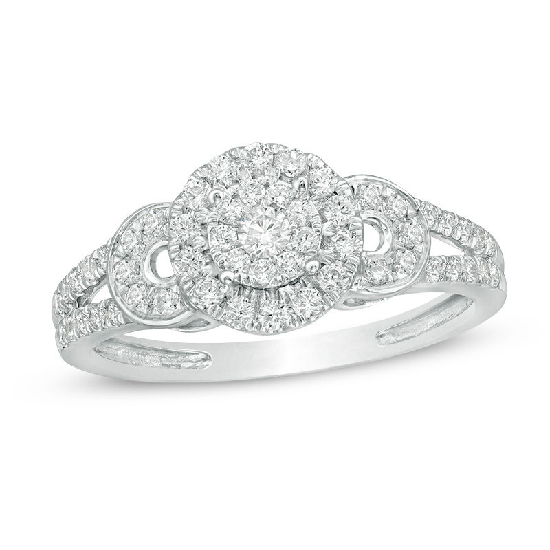 Main Image 1 of 1/2 CT. T.W. Diamond Double Frame Split-Shank Engagement Ring in 10K White Gold