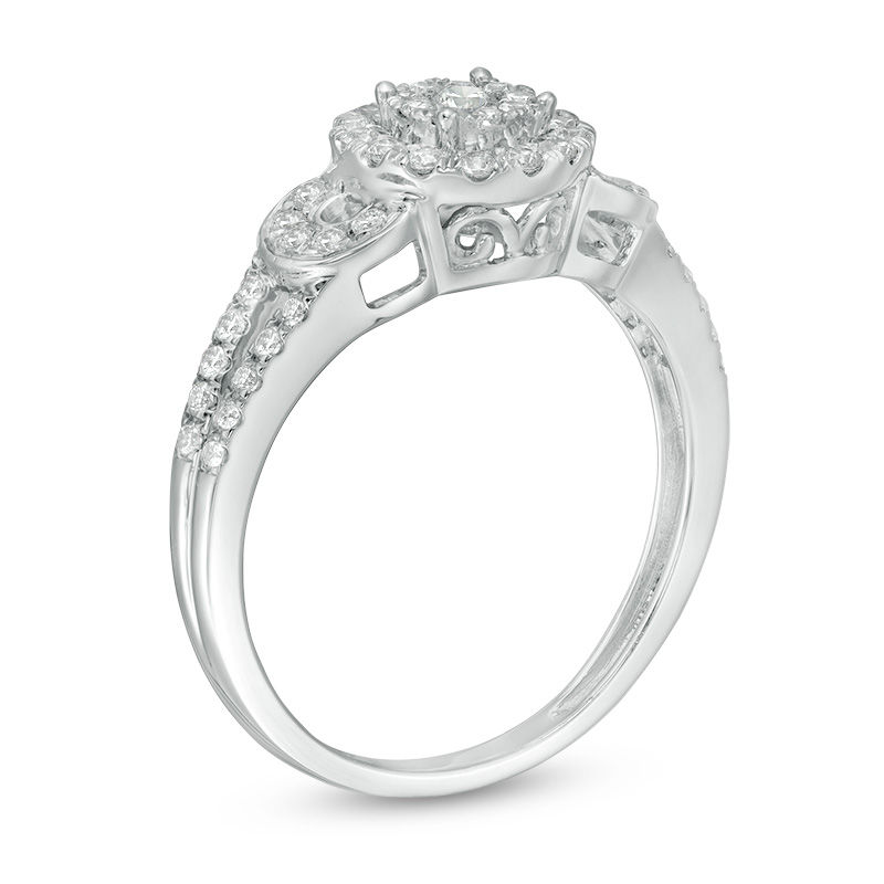 Main Image 3 of 1/2 CT. T.W. Diamond Double Frame Split-Shank Engagement Ring in 10K White Gold