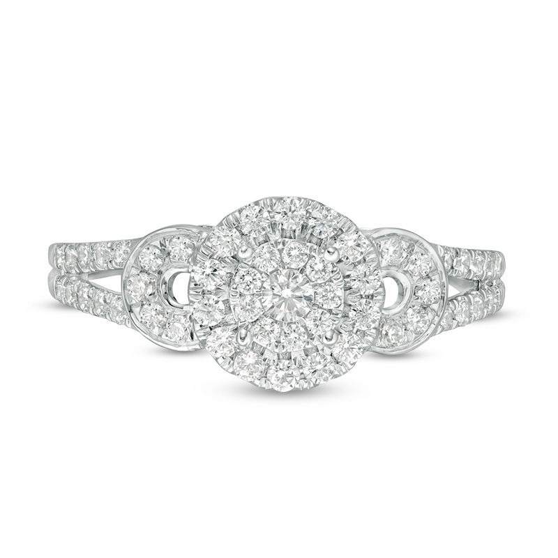 Main Image 4 of 1/2 CT. T.W. Diamond Double Frame Split-Shank Engagement Ring in 10K White Gold