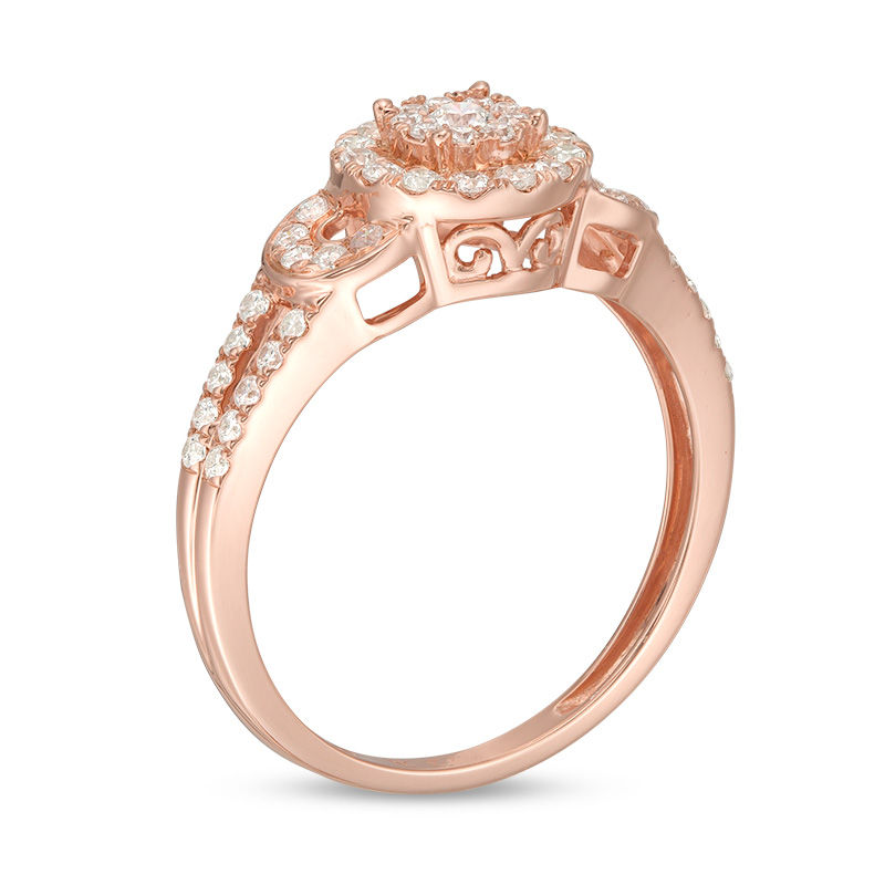 1/2 CT. T.W. Diamond Double Frame Split-Shank Engagement Ring in 10K Rose Gold