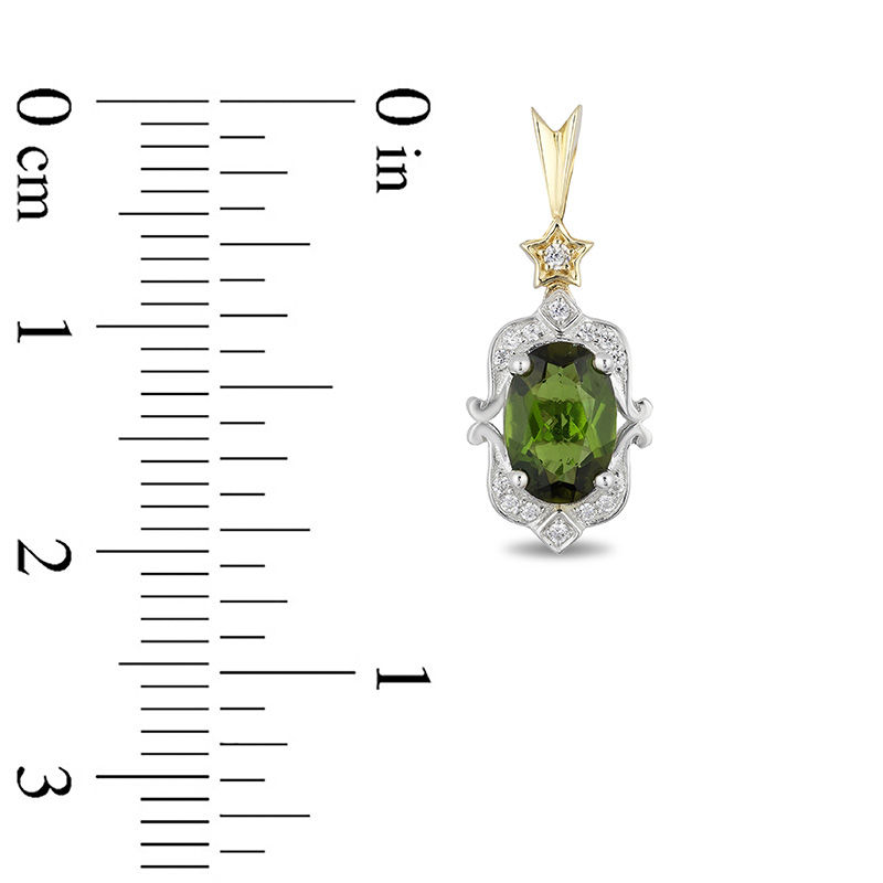Main Image 3 of Enchanted Disney Tinker Bell Oval Green Topaz and 1/10 CT. T.W. Diamond Drop Earrings in Sterling Silver and 10K Gold