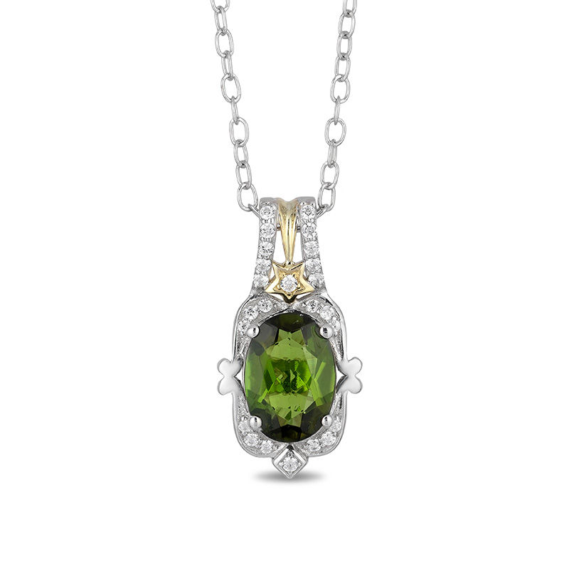 Main Image 1 of Enchanted Disney Tinker Bell Green Topaz and 1/10 CT. T.W. Diamond Star Pendant in Sterling Silver and 10K Gold - 19"
