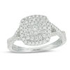 1/2 CT. T.W. Diamond Triple Cushion Frame Crossover Shank Engagement Ring in 10K White Gold