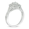 1/2 CT. T.W. Diamond Triple Cushion Frame Crossover Shank Engagement Ring in 10K White Gold