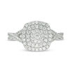 Thumbnail Image 4 of 1/2 CT. T.W. Diamond Triple Cushion Frame Crossover Shank Engagement Ring in 10K White Gold