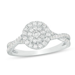 1/2 CT. T.W. Diamond Double Frame Crossover Shank Engagement Ring in 10K White Gold