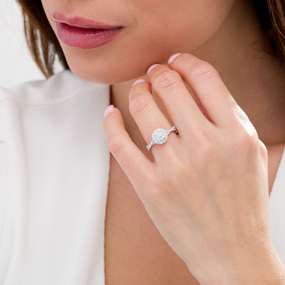 1/2 CT. T.w. Diamond Double Frame Crossover Shank Engagement Ring in 10K White Gold