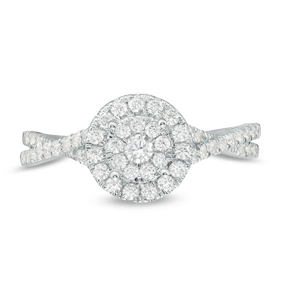 1/2 CT. T.w. Diamond Double Frame Crossover Shank Engagement Ring in 10K White Gold