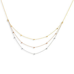 Diamond-Cut Bead Station Triple Strand Necklace in 14K Tri-Tone Gold - 17"