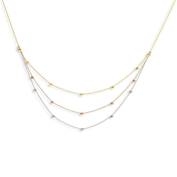 Diamond-Cut Bead Station Triple Strand Necklace in 14K Tri-Tone Gold - 17"