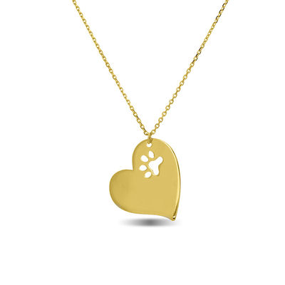14kt Yellow Gold Slanted Heart W/Cut Out Paw Adj Necklace 