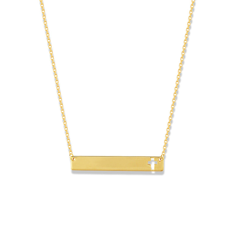 Cross Cutout Bar Necklace in 14K Gold