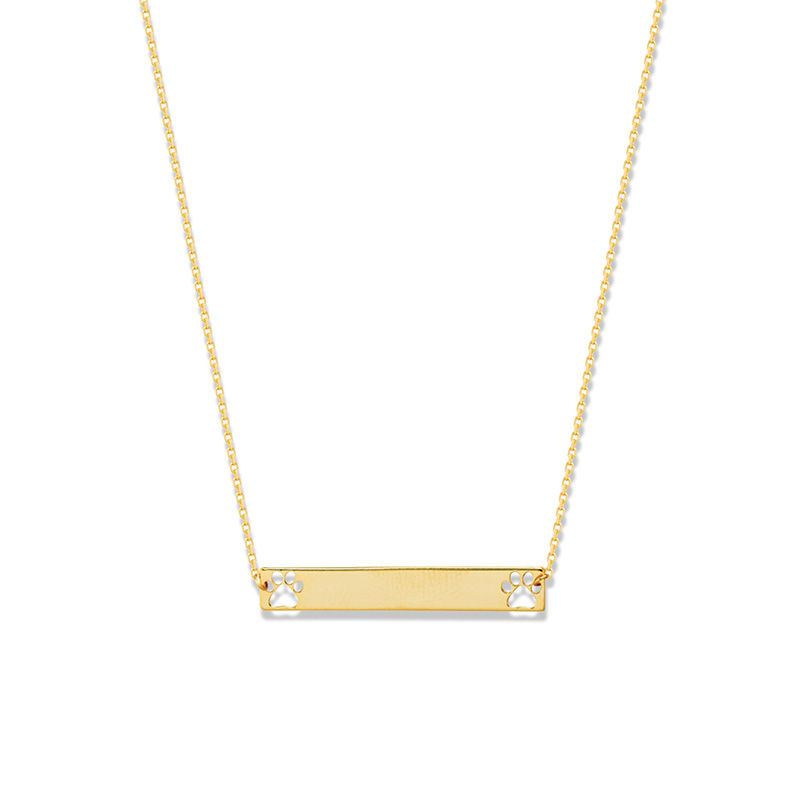 Double Paw Print Cutout Bar Necklace in 14K Gold