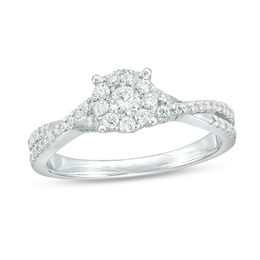 1/2 CT. T.W. Diamond Frame Crossover Shank Engagement Ring in 10K White Gold