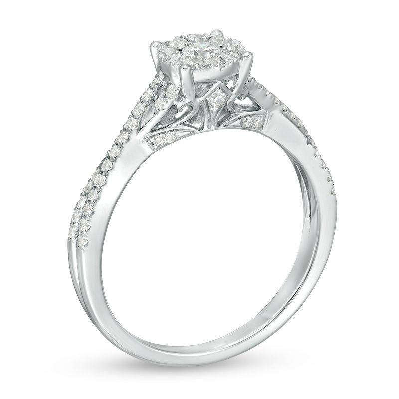 Main Image 3 of 1/2 CT. T.W. Diamond Frame Crossover Shank Engagement Ring in 10K White Gold