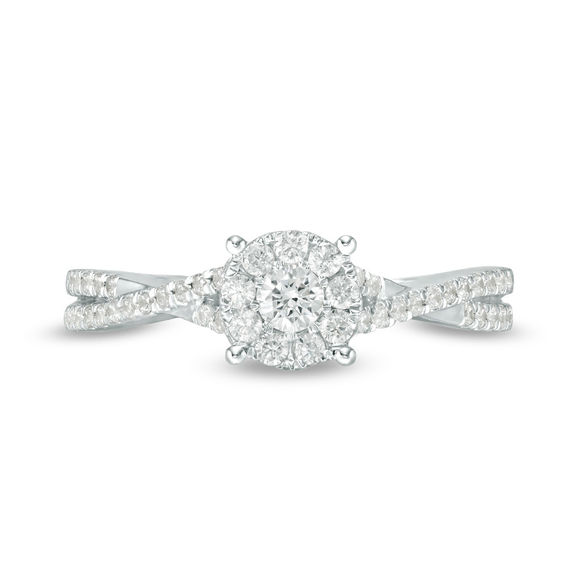 1/2 CT. T.w. Diamond Frame Crossover Shank Engagement Ring in 10K White Gold