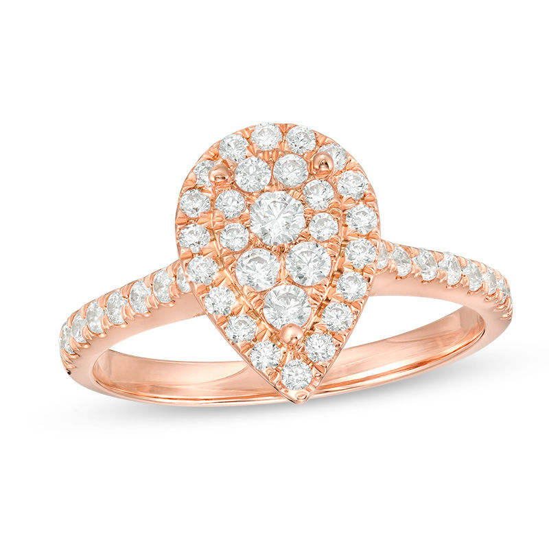 3/4 CT. T.W. Composite Diamond Pear-Shaped Frame Engagement Ring in 10K Rose Gold