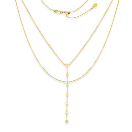 Disc Station Double Strand &quot;Y&quot; Choker Necklace in 14K Gold - 17&quot;
