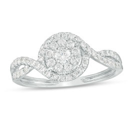 1/2 CT. T.W. Diamond Frame Swirl Bypass Engagement Ring in 10K White Gold