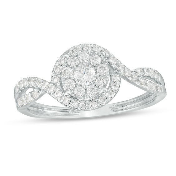 1/2 CT. T.w. Diamond Frame Swirl Bypass Engagement Ring in 10K White Gold