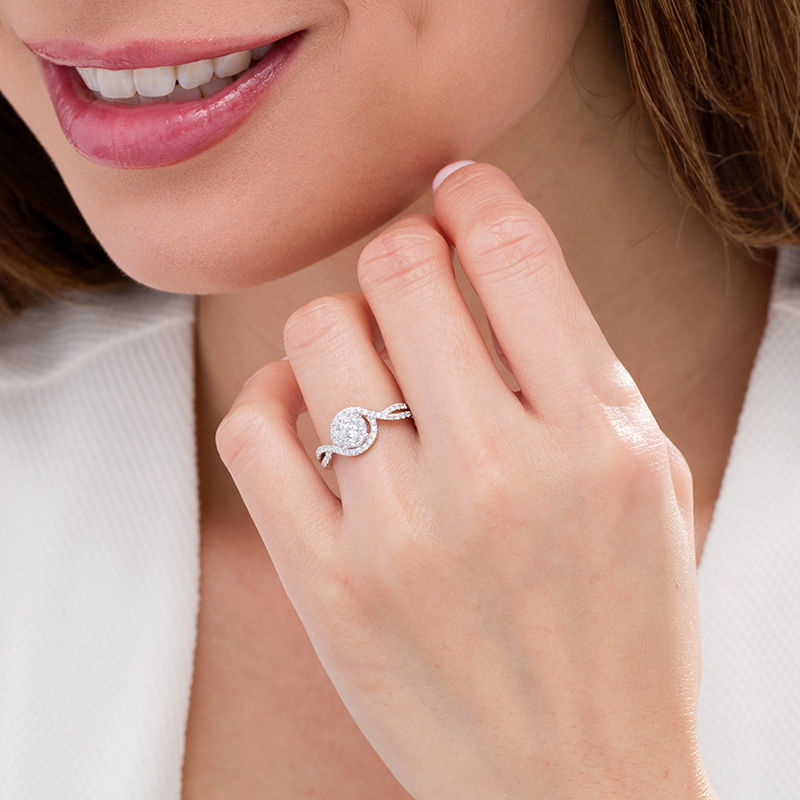 Main Image 2 of 1/2 CT. T.W. Diamond Frame Swirl Bypass Engagement Ring in 10K White Gold