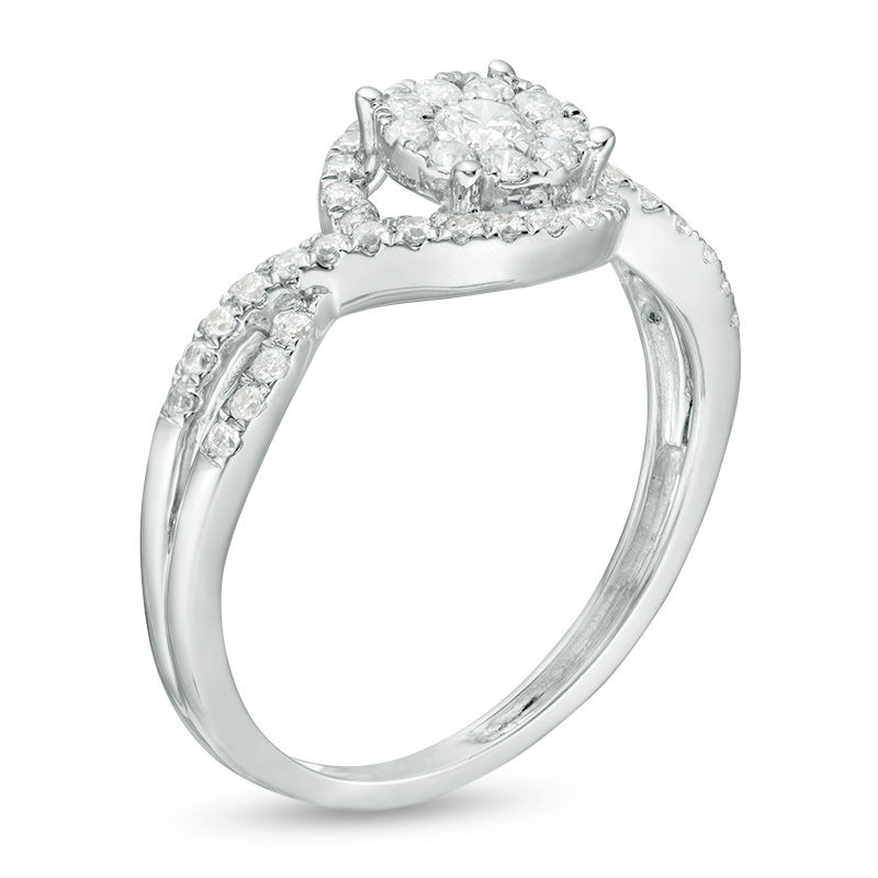 Main Image 3 of 1/2 CT. T.W. Diamond Frame Swirl Bypass Engagement Ring in 10K White Gold