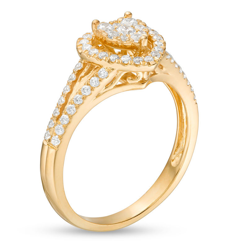 Main Image 3 of 1/2 CT. T.W. Composite Diamond Heart Frame Split Shank Engagement Ring in 10K Gold