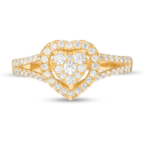 1/2 CT. T.w. Composite Diamond Heart Frame Split Shank Engagement Ring in 10K Gold