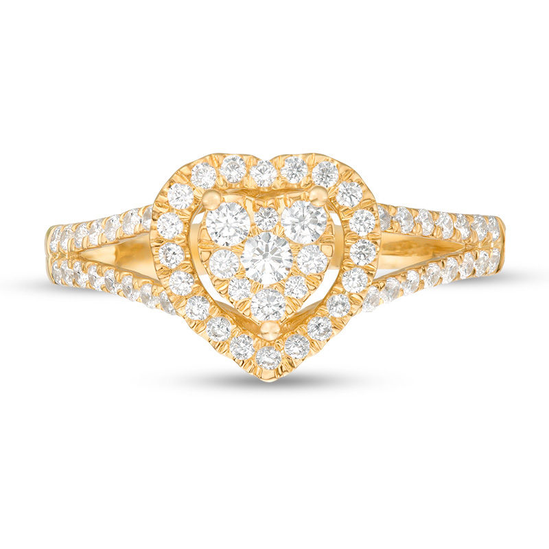 Main Image 4 of 1/2 CT. T.W. Composite Diamond Heart Frame Split Shank Engagement Ring in 10K Gold