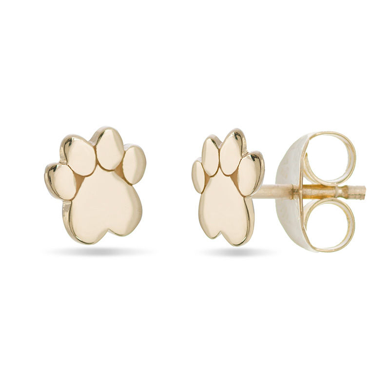 Heart-Shaped Dog Paw Print Stud Earrings in 14K Gold