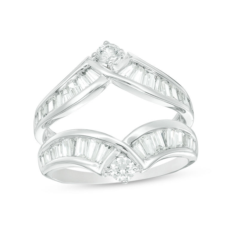 Round & Baguette Diamond Ring Insert in 14k White Gold