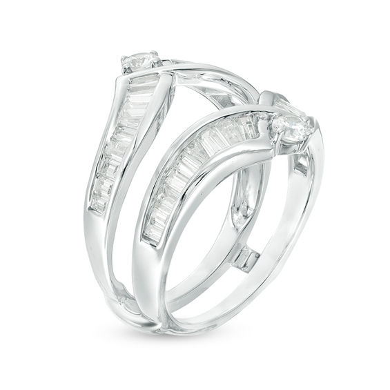 1-1/2 CT. T.w. Baguette and Round Diamond Chevron Solitaire Enhancer in 14K White Gold