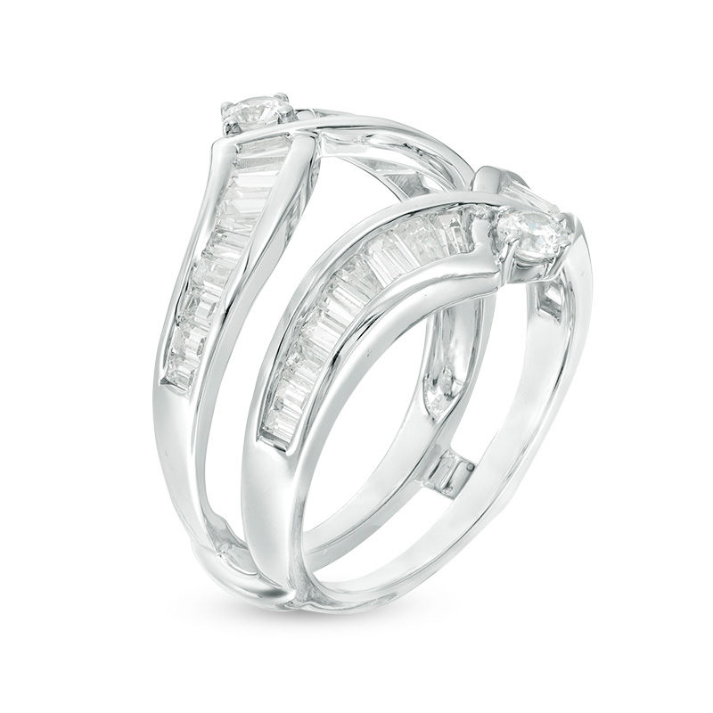 1-1/2 CT. T.W. Baguette and Round Diamond Chevron Solitaire Enhancer in 14K White Gold