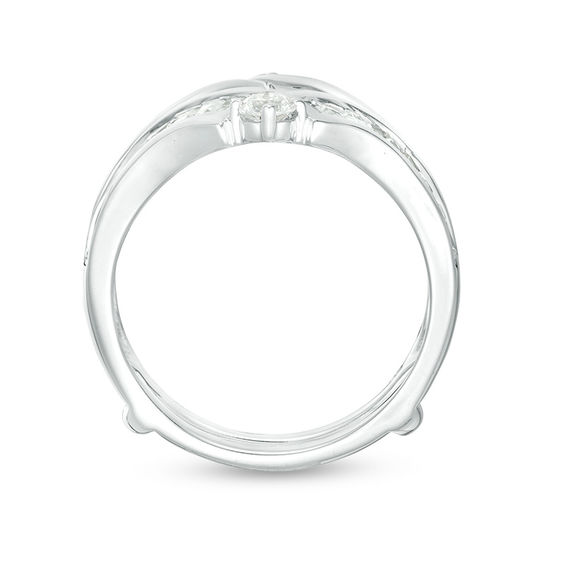 1-1/2 CT. T.w. Baguette and Round Diamond Chevron Solitaire Enhancer in 14K White Gold