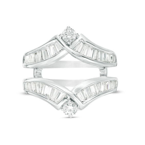 1-1/2 CT. T.w. Baguette and Round Diamond Chevron Solitaire Enhancer in 14K White Gold