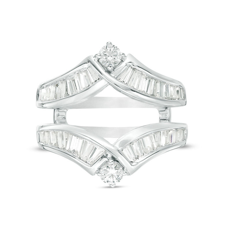 1-1/2 CT. T.W. Baguette and Round Diamond Chevron Solitaire Enhancer in 14K White Gold