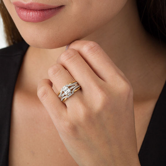 1/2 CT. T.w. Diamond Crossover Solitaire Enhancer in 10K Two-Tone Gold