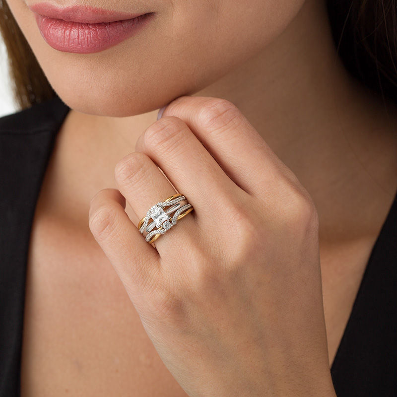 Main Image 3 of 1/2 CT. T.W. Diamond Crossover Solitaire Enhancer in 10K Two-Tone Gold